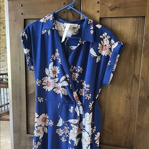 Floral Wrap Midi Dress in Blue